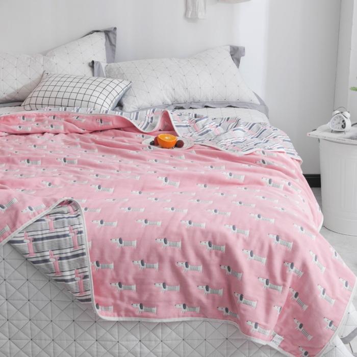 91家纺网 家纺一手货源 找家纺 朴尔家纺 六层全棉纱布毛巾被 宠物狗-粉