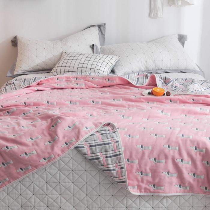 91家纺网 家纺一手货源 找家纺 朴尔家纺 六层全棉纱布毛巾被 宠物狗-粉