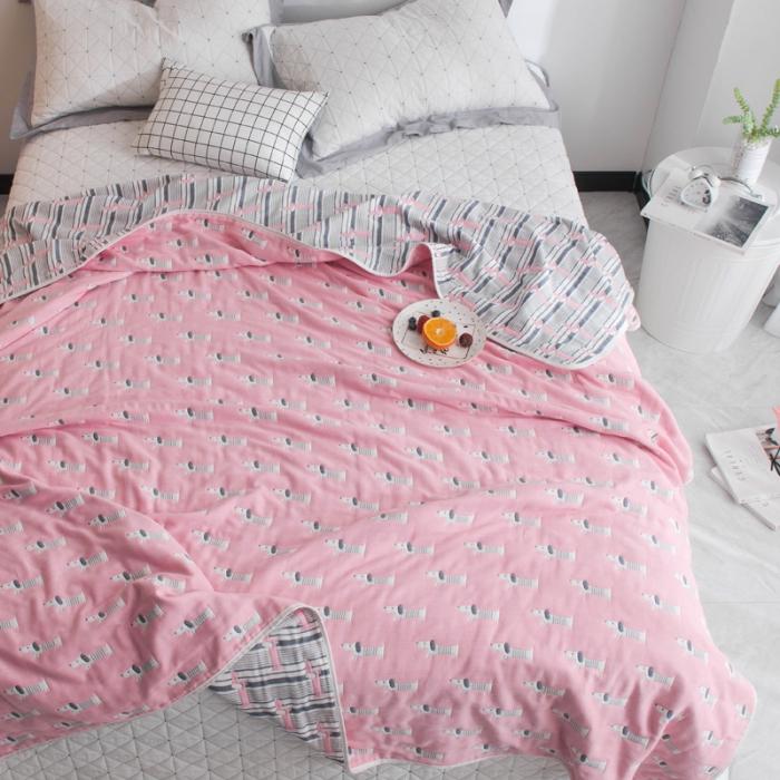 91家纺网 家纺一手货源 找家纺 朴尔家纺 六层全棉纱布毛巾被 宠物狗-粉