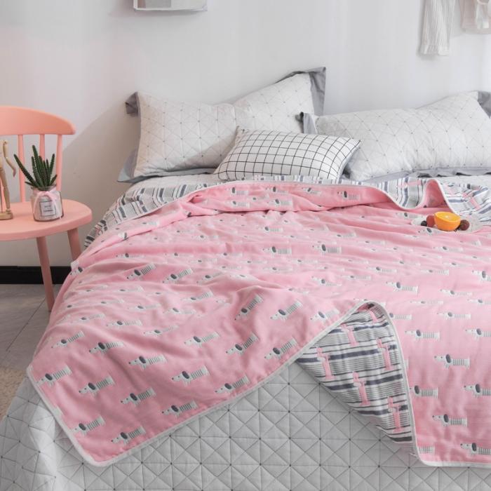 91家纺网 家纺一手货源 找家纺 朴尔家纺 六层全棉纱布毛巾被 宠物狗-粉