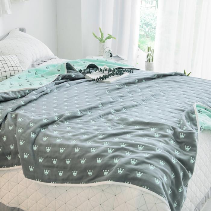 91家纺网 家纺一手货源 找家纺 朴尔家纺 六层全棉纱布毛巾被 皇冠-灰