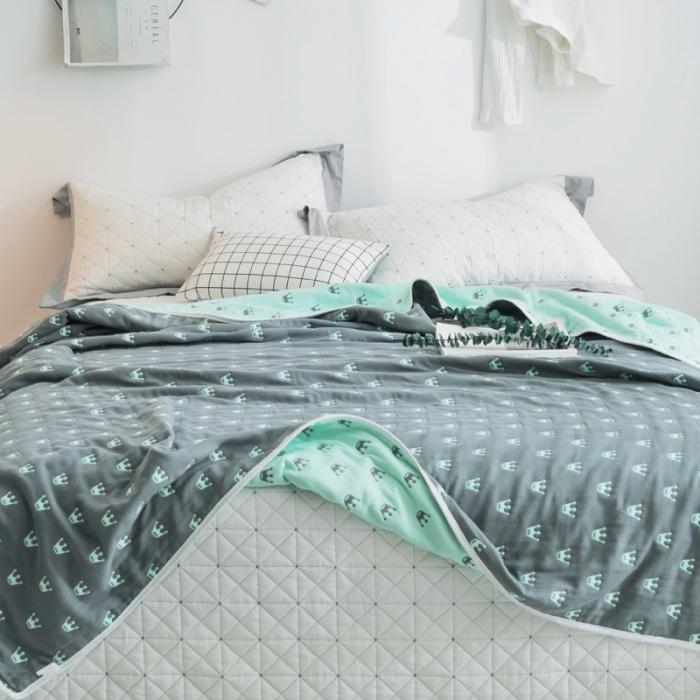 91家纺网 家纺一手货源 找家纺 朴尔家纺 六层全棉纱布毛巾被 皇冠-灰