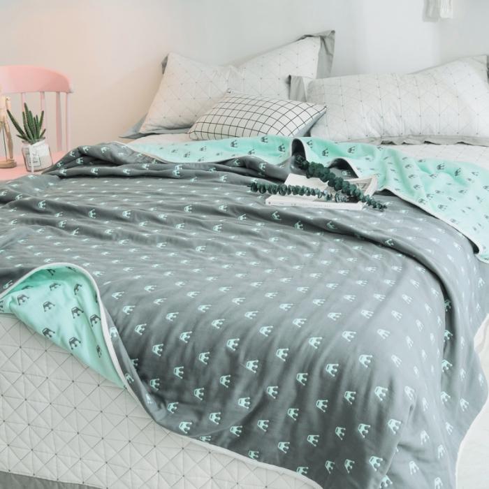 91家纺网 家纺一手货源 找家纺 朴尔家纺 六层全棉纱布毛巾被 皇冠-灰