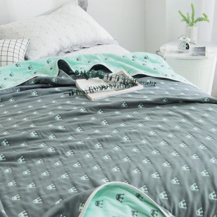 91家纺网 家纺一手货源 找家纺 朴尔家纺 六层全棉纱布毛巾被 皇冠-灰