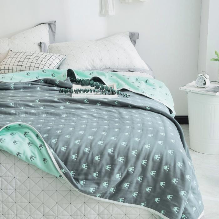 91家纺网 家纺一手货源 找家纺 朴尔家纺 六层全棉纱布毛巾被 皇冠-灰