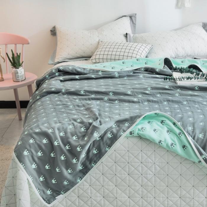 91家纺网 家纺一手货源 找家纺 朴尔家纺 六层全棉纱布毛巾被 皇冠-灰