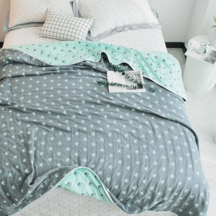 91家纺网 家纺一手货源 找家纺 朴尔家纺 六层全棉纱布毛巾被 皇冠-灰