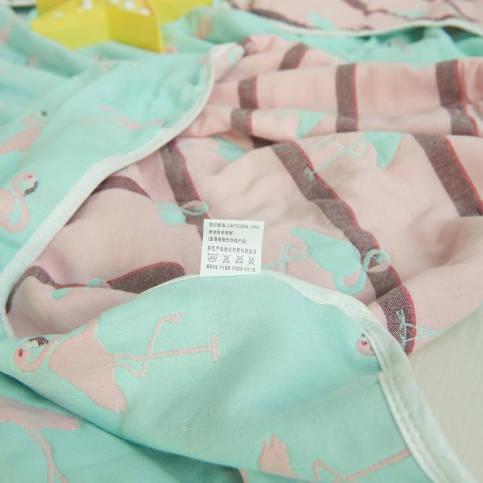 91家纺网 家纺一手货源 找家纺 朴尔家纺 六层全棉纱布毛巾被 火烈鸟-浅蓝