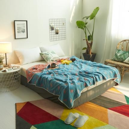 91家纺网 家纺一手货源 找家纺 朴尔家纺 六层全棉纱布毛巾被 火烈鸟-深蓝