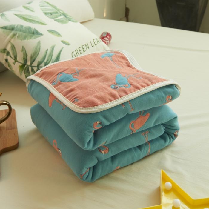 91家纺网 家纺一手货源 找家纺 朴尔家纺 六层全棉纱布毛巾被 火烈鸟-深蓝