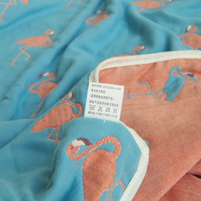 91家纺网 家纺一手货源 找家纺 朴尔家纺 六层全棉纱布毛巾被 火烈鸟-深蓝