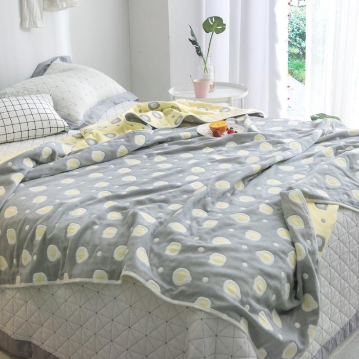 91家纺网 家纺一手货源 找家纺 朴尔家纺 六层全棉纱布毛巾被 煎蛋-灰