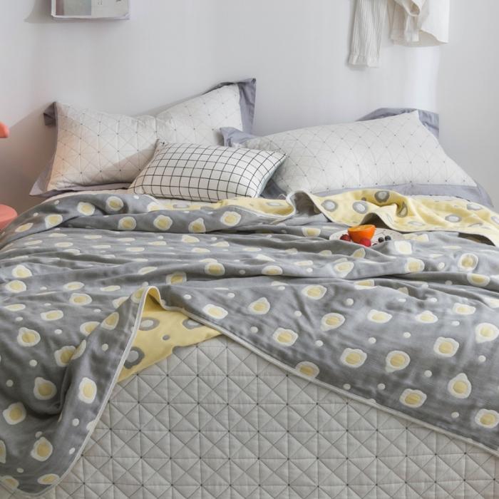 91家纺网 家纺一手货源 找家纺 朴尔家纺 六层全棉纱布毛巾被 煎蛋-灰