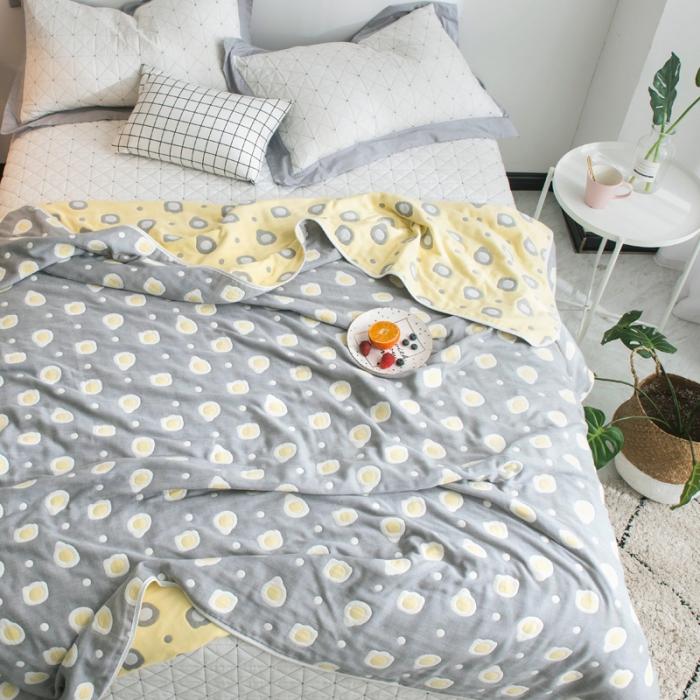 91家纺网 家纺一手货源 找家纺 朴尔家纺 六层全棉纱布毛巾被 煎蛋-灰