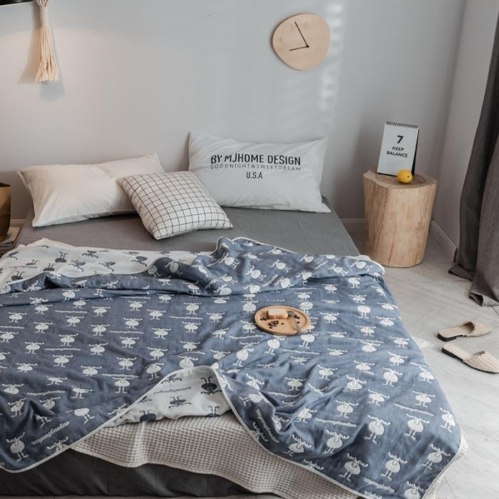 91家纺网 家纺一手货源 找家纺 朴尔家纺 六层全棉纱布毛巾被 麋鹿蓝