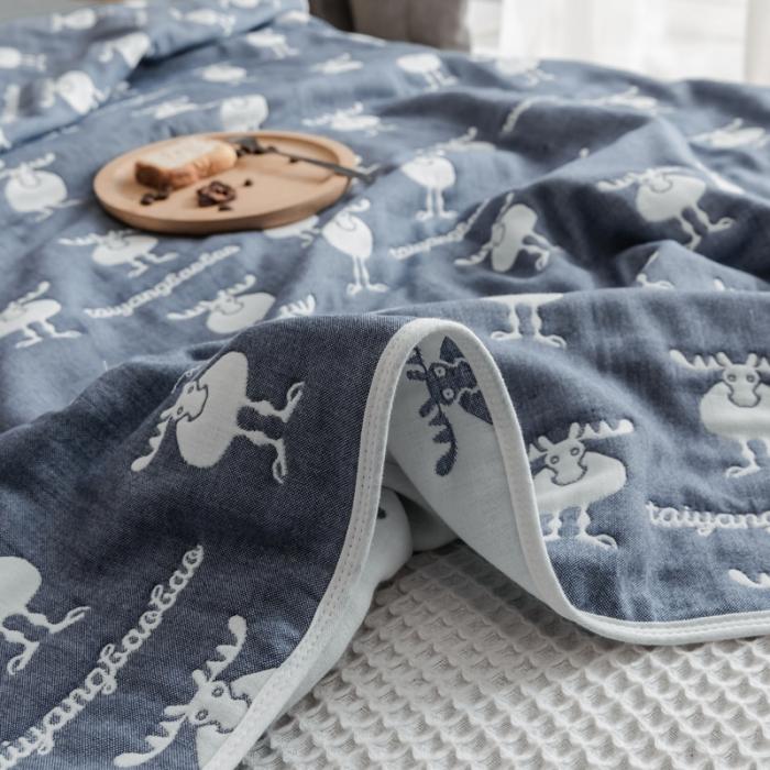 91家纺网 家纺一手货源 找家纺 朴尔家纺 六层全棉纱布毛巾被 麋鹿蓝