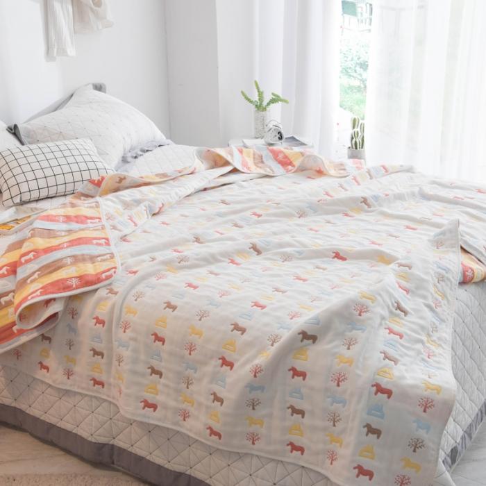 91家纺网 家纺一手货源 找家纺 朴尔家纺 六层全棉纱布毛巾被 木马