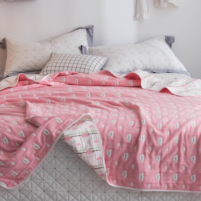 91家纺网 家纺一手货源 找家纺 朴尔家纺 六层全棉纱布毛巾被 日式彩云-粉