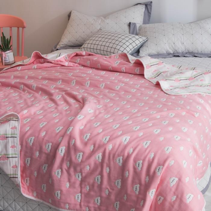 91家纺网 家纺一手货源 找家纺 朴尔家纺 六层全棉纱布毛巾被 日式彩云-粉