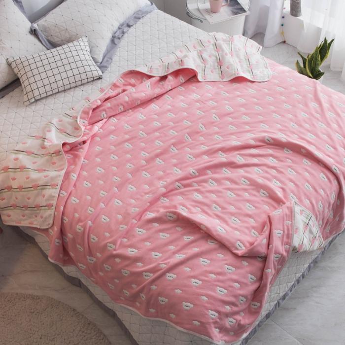 91家纺网 家纺一手货源 找家纺 朴尔家纺 六层全棉纱布毛巾被 日式彩云-粉