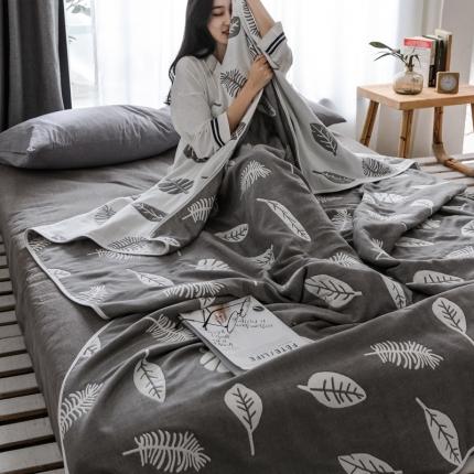 91家纺网 家纺一手货源 找家纺 朴尔 2019新款时尚六层纱布系列毛巾被 凉爽树叶---灰
