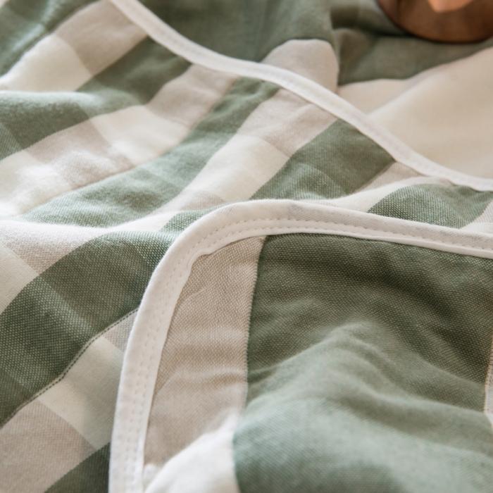 91家纺网 家纺一手货源 找家纺 朴尔家纺 六层全棉纱布毛巾被 日式大格-绿