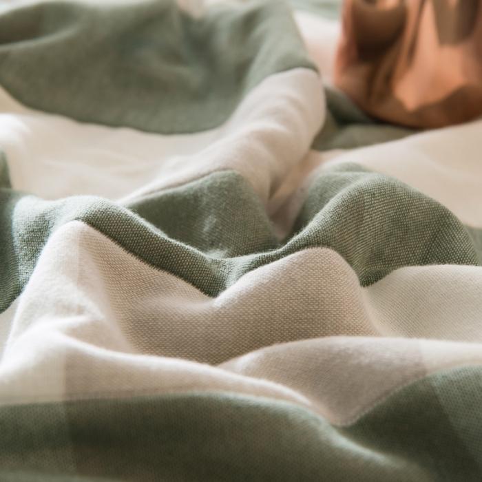 91家纺网 家纺一手货源 找家纺 朴尔家纺 六层全棉纱布毛巾被 日式大格-绿