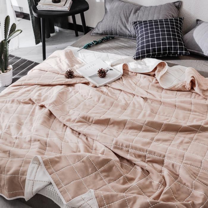 91家纺网 家纺一手货源 找家纺 朴尔家纺 六层全棉纱布毛巾被 时尚虚线-豆沙