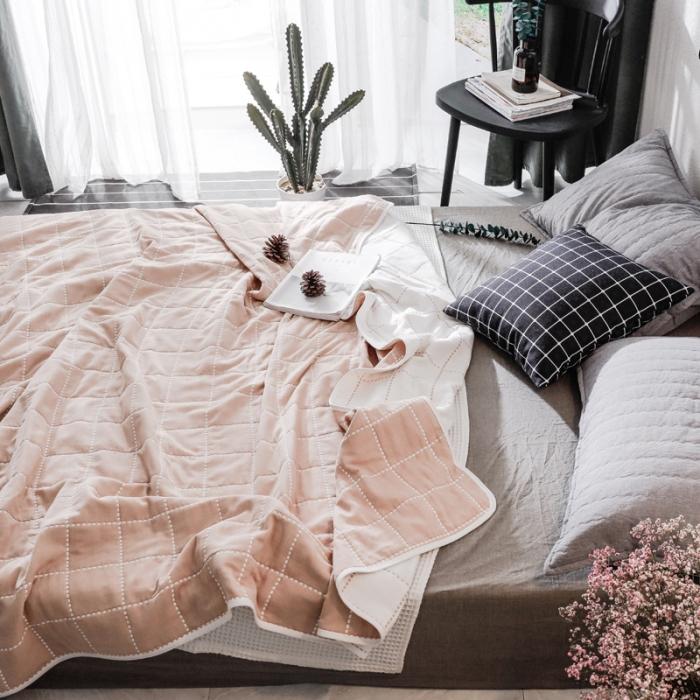 91家纺网 家纺一手货源 找家纺 朴尔家纺 六层全棉纱布毛巾被 时尚虚线-豆沙