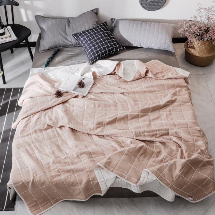 91家纺网 家纺一手货源 找家纺 朴尔家纺 六层全棉纱布毛巾被 时尚虚线-豆沙