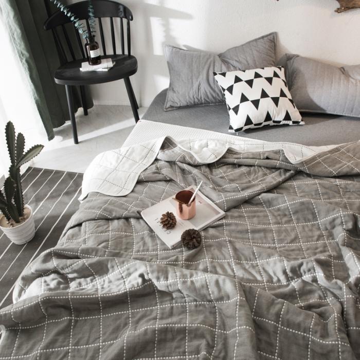 91家纺网 家纺一手货源 找家纺 朴尔家纺 六层全棉纱布毛巾被 时尚虚线-灰色