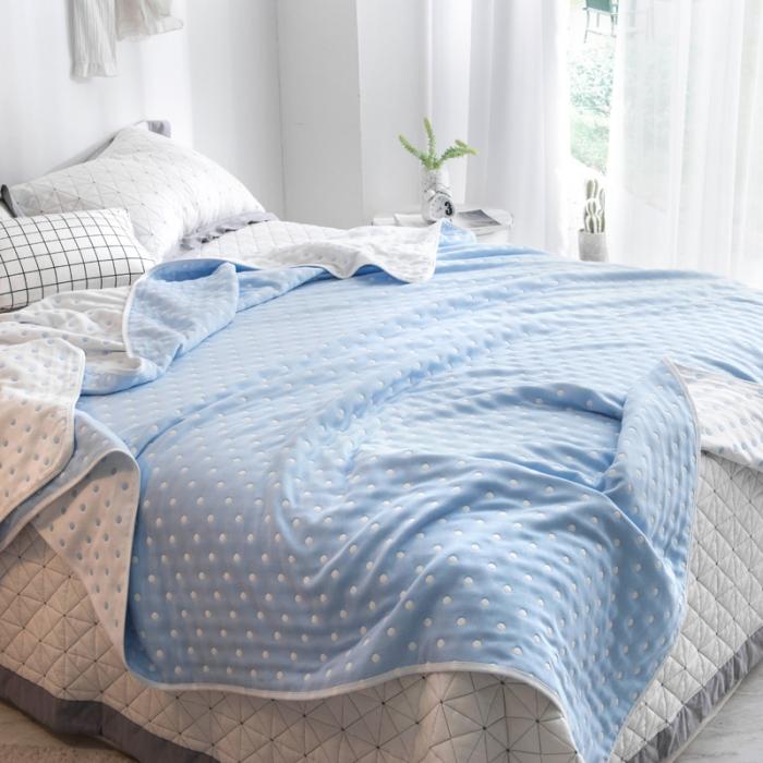 91家纺网 家纺一手货源 找家纺 朴尔家纺 六层全棉纱布毛巾被 小波点-兰