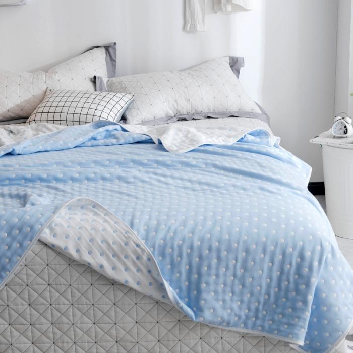 91家纺网 家纺一手货源 找家纺 朴尔家纺 六层全棉纱布毛巾被 小波点-兰