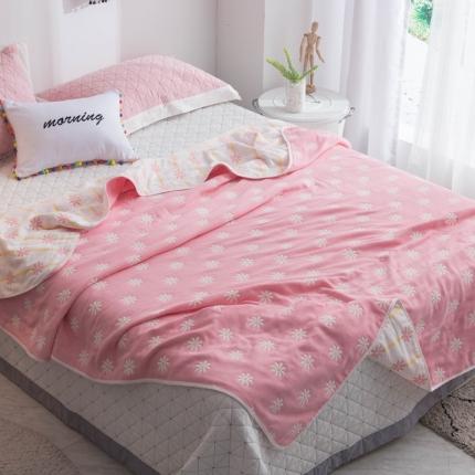 91家纺网 家纺一手货源 找家纺 朴尔家纺 六层全棉纱布毛巾被 小雏菊-粉