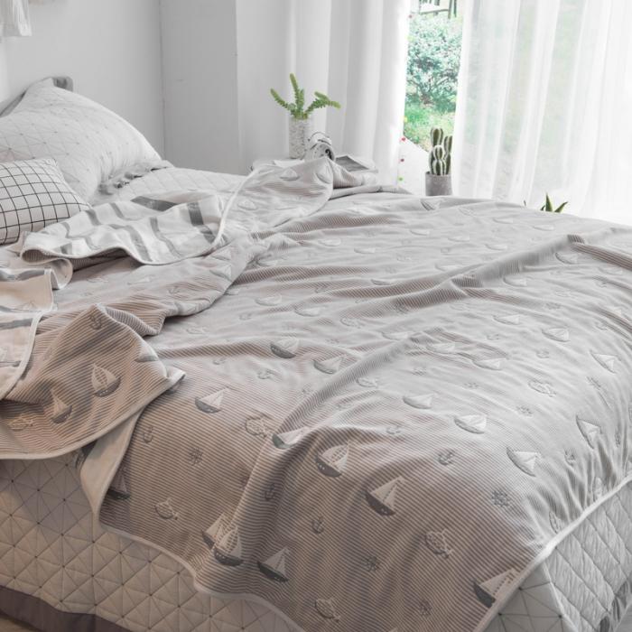 91家纺网 家纺一手货源 找家纺 朴尔家纺 六层全棉纱布毛巾被 小帆船