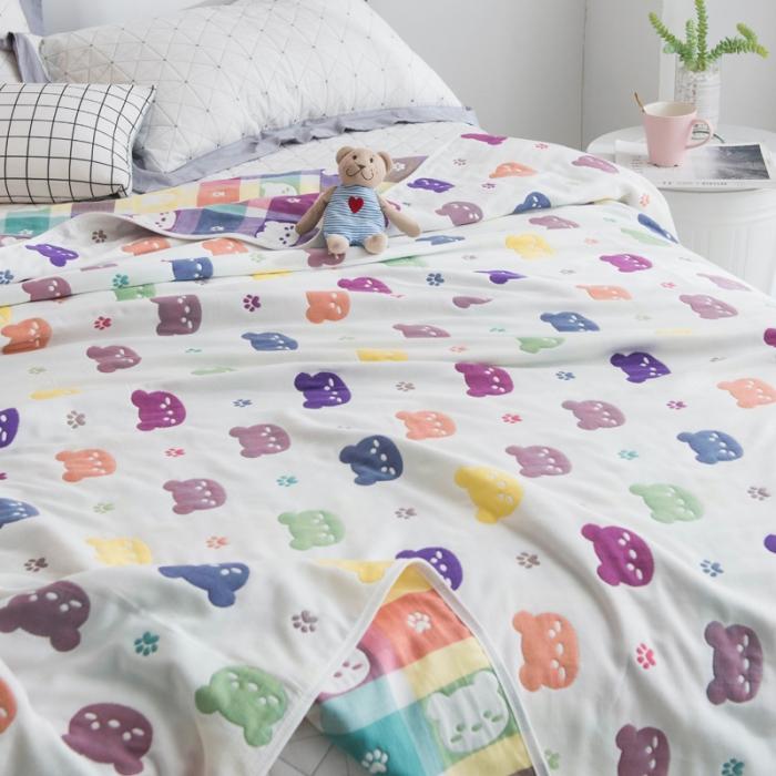 91家纺网 家纺一手货源 找家纺 朴尔家纺 六层全棉纱布毛巾被 熊头