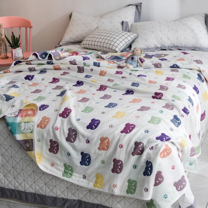 91家纺网 家纺一手货源 找家纺 朴尔家纺 六层全棉纱布毛巾被 熊头