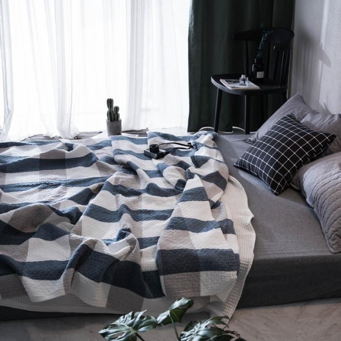 91家纺网 家纺一手货源 找家纺 朴尔家纺 2019新品水洗棉毛巾被 复古大格-兰