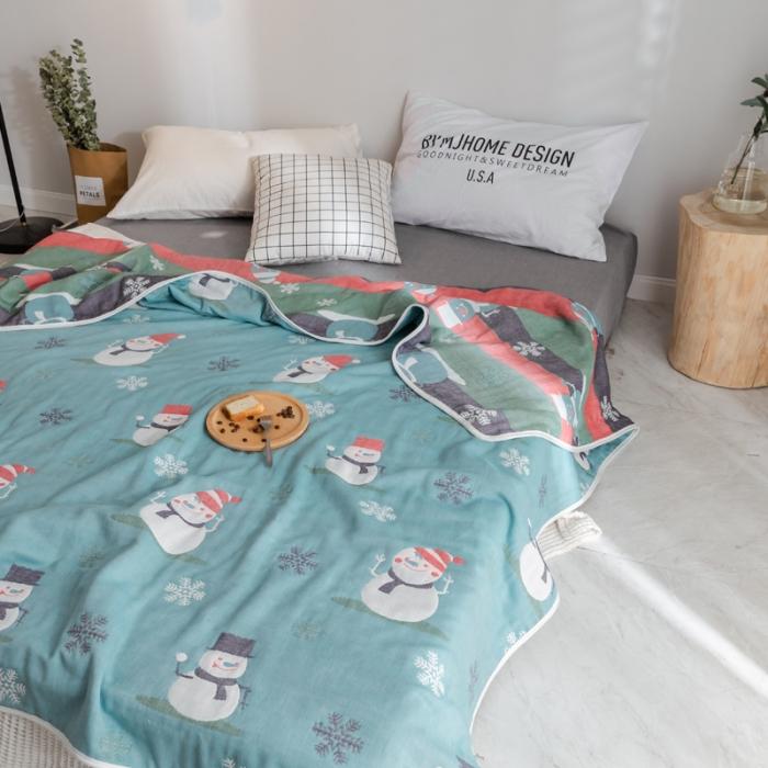 91家纺网 家纺一手货源 找家纺 朴尔家纺 六层全棉纱布毛巾被 雪人兰