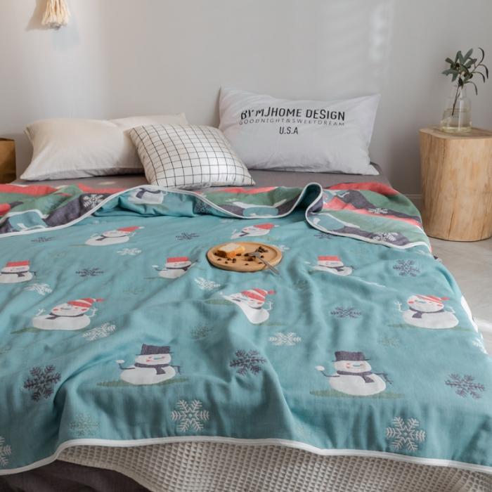 91家纺网 家纺一手货源 找家纺 朴尔家纺 六层全棉纱布毛巾被 雪人兰