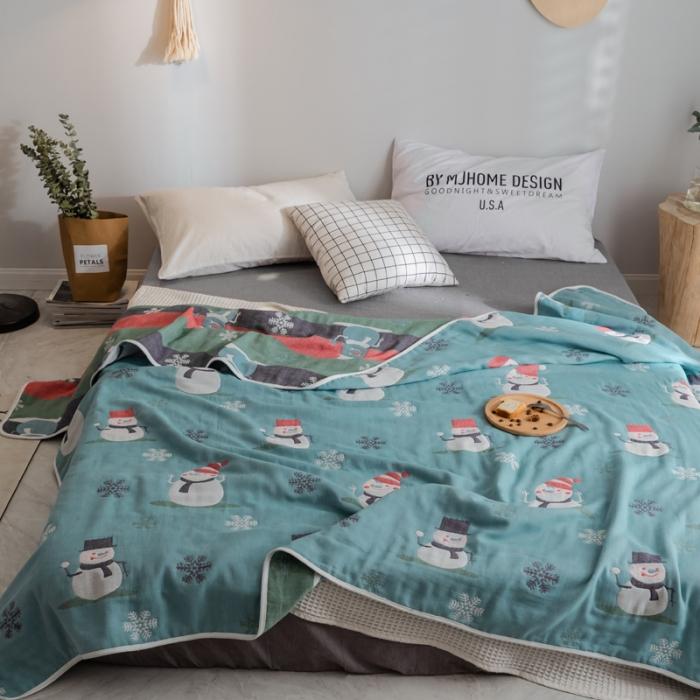 91家纺网 家纺一手货源 找家纺 朴尔家纺 六层全棉纱布毛巾被 雪人兰