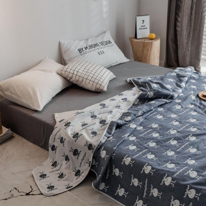 91家纺网 家纺一手货源 找家纺 朴尔家纺 夏季毛巾被纯棉毛毯被夏被毯子空调被 麋鹿蓝