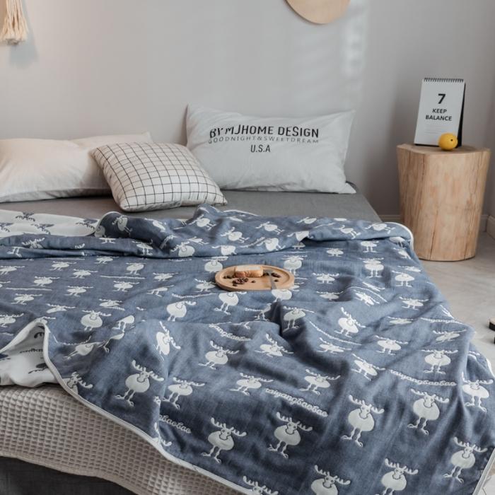 91家纺网 家纺一手货源 找家纺 朴尔家纺 夏季毛巾被纯棉毛毯被夏被毯子空调被 麋鹿蓝