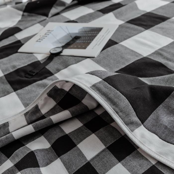 91家纺网 家纺一手货源 找家纺 朴尔家纺 夏季毛巾被纯棉毛毯被夏被毯子空调被 日式大格-黑