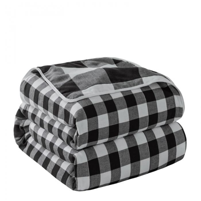 91家纺网 家纺一手货源 找家纺 朴尔家纺 夏季毛巾被纯棉毛毯被夏被毯子空调被 日式大格-黑