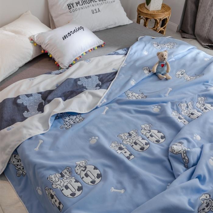 91家纺网 家纺一手货源 找家纺 朴尔家纺 夏季毛巾被纯棉毛毯被夏被毯子空调被 斑点狗