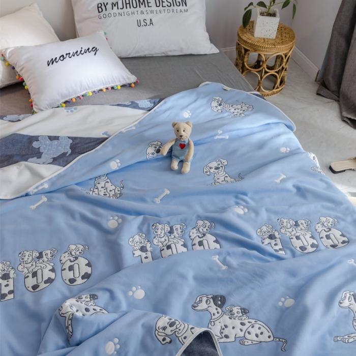 91家纺网 家纺一手货源 找家纺 朴尔家纺 夏季毛巾被纯棉毛毯被夏被毯子空调被 斑点狗