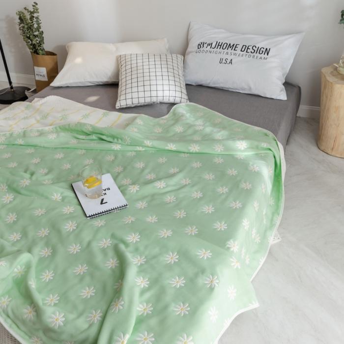 91家纺网 家纺一手货源 找家纺 朴尔家纺 夏季毛巾被纯棉毛毯被夏被毯子空调被 小雏菊-绿