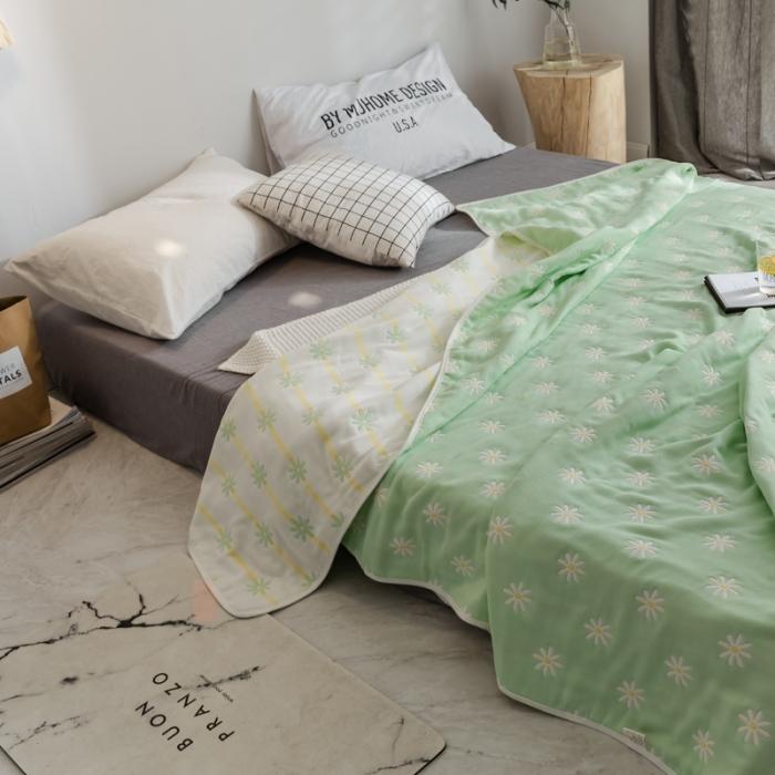 91家纺网 家纺一手货源 找家纺 朴尔家纺 夏季毛巾被纯棉毛毯被夏被毯子空调被 小雏菊-绿