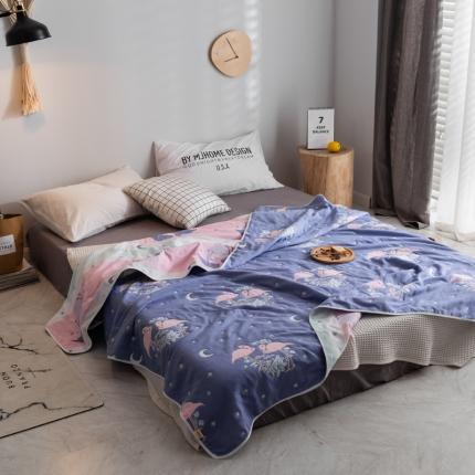 朴尔家纺 夏季毛巾被纯棉毛毯被夏被毯子空调被呦呦鸟蓝